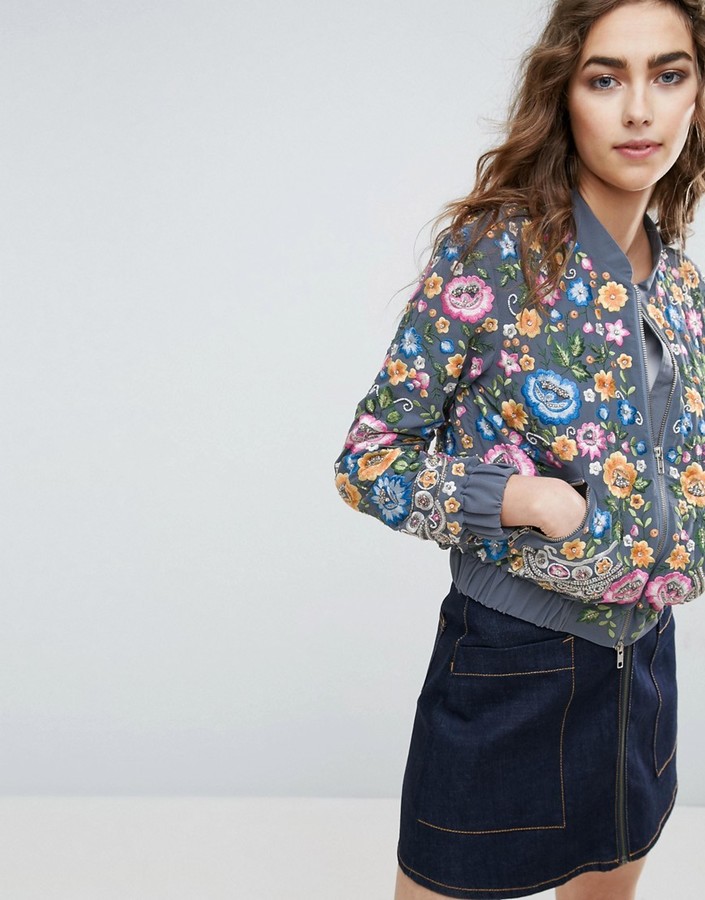 Needle & Thread Needle and Thread Floral Embroidered Bomber Jacket