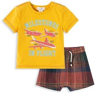 Peek Baby Boy's 2-Piece Dirk Take Flight T-Shirt Plaid Shorts Set