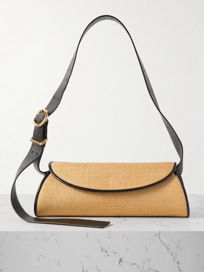 Jil Sander Leather-trimmed Raffia Shoulder Bag - Neutrals