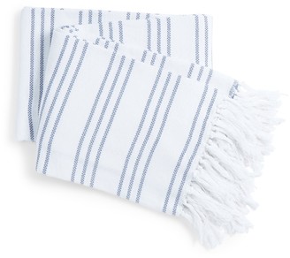 Melange Home Yarn-Dyed Triple Stripe Throw - Denim Blue
