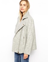 Thumbnail for your product : Ganni Collared Wool Mix Biker Jacket