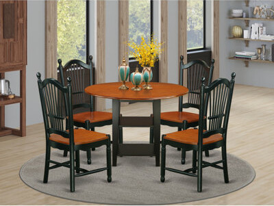 Alcott Hill 5-Piece Black and Cherry Finish Solid Wood Top - Round Dining Room Set - Seats-4