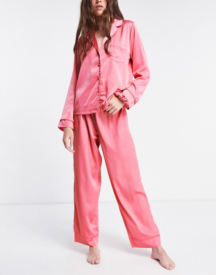 ASOS DESIGN mix match satin pyjama trouser with neon piping in