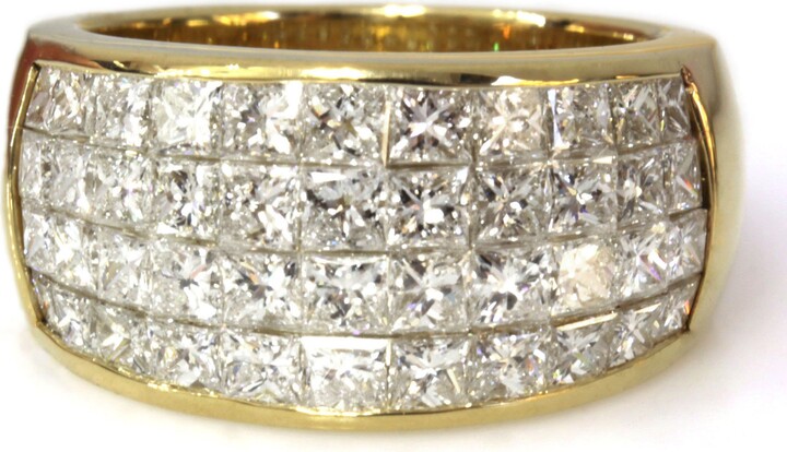Etsy 3 Ctw Natural Princess Cut Diamond Wedding Ring/Solid 14K 18K Gold Wide Statement 10mm Invisible Set Anniversary Band