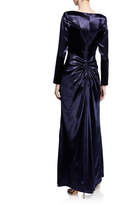 Thumbnail for your product : Aidan Mattox Long-Sleeve Satin Gown with Asymmetric Ruching Details