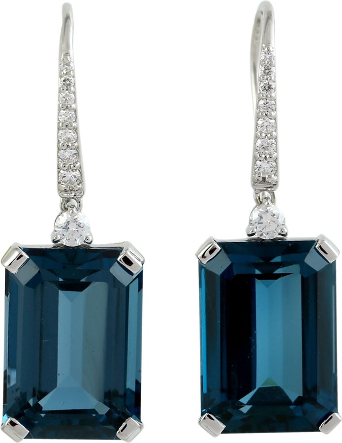 Artisan White / Blue London Blue Topaz & Diamond Ear Hook Earrings In 14K White Gold