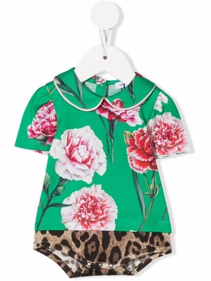 Dolce & Gabbana Children Floral-Print Short-Sleeved Romper