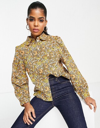 Womens Clothing Tops Blouses Cefinn The Iona Eloise Frilled Floral-print Crepe Blouse in Blue 