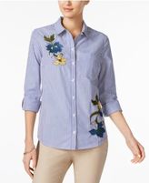 Thumbnail for your product : Charter Club Embroidered & Striped Cotton Shirt, Created for Macy's