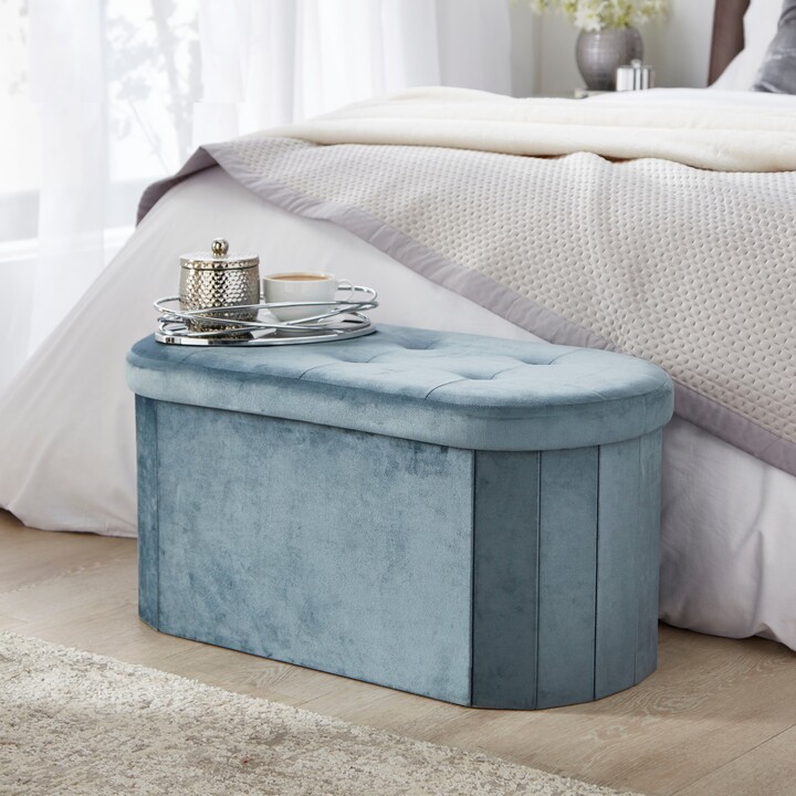 Dunelm Smart Industrial Lozenge Foldable Ottoman Pacific Velvet Pacific