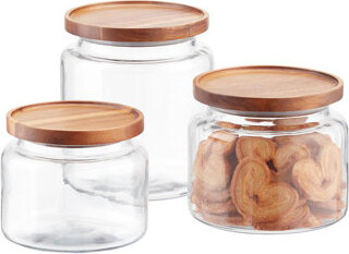 Anchor Hocking Anchor Hocking; Set Of 3, Montana Jars With Acacia Wood Lids