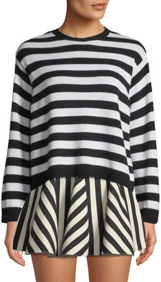 Striped Long-Sleeve Cashmere Sweater w/ Bow-Neck