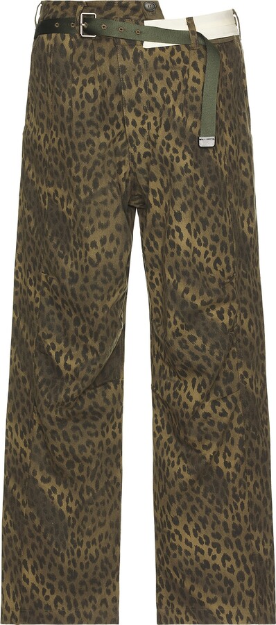 ANDERSSON BELL Unisex Leopard Cross-Over Wide Jeans in Green