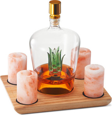 Hokku Designs Tequila Decanter With Four Pink Himalayan Salt Shot Glasses Set Perfect For Tequila Agave Liquor Lovers 34 OZ Bottle 1.6 OZ Shot Glass Tequila Li