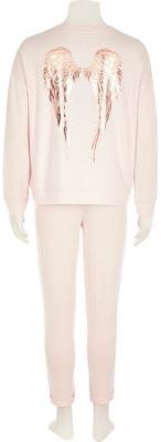 River Island Girls pink angel wing print pyjama set