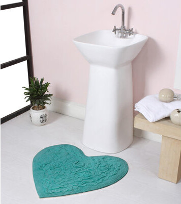 BRBCA Turquoise Bliss 100% Cotton Heart Bath Rug - Extra Soft Absorbent Non-Slip Machine Washable 25x25 Bathroom Mat