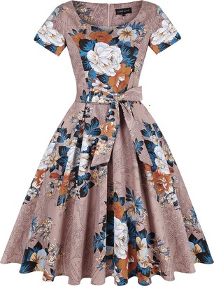 MINTLIMIT Women's Vintage 1950s Retro Rockabilly Swing Dress - Knee-Length, Pockets, Detachable Belt
