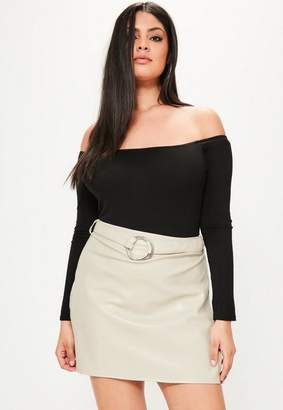 Missguided Curve Grey Faux Leather Belted Mini Skirt, Brown