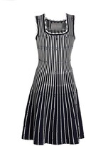 Thumbnail for your product : Lela Rose Two-Tone Pinstripe Scalloped Knit Fit--Flare Dress