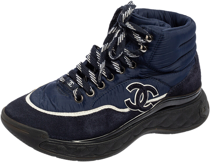 Chanel Navy Blue Nylon, PVC, and Suede High Top Lace Up Sneakers Size 36 -  ShopStyle