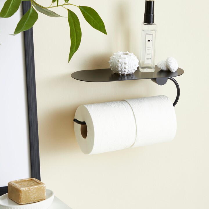 Dunelm Curves Black Dual Toilet Roll Holder with Shelf Black