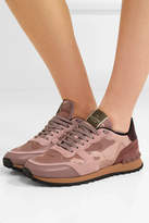 Thumbnail for your product : Valentino Garavani Rockrunner Leather And Suede-trimmed Camouflage-print Canvas Sneakers - Baby pink