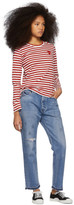 Thumbnail for your product : Comme des Garcons Play Red and White Striped Heart Patch Long Sleeve T-Shirt