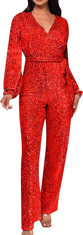 Red Long Sleeve Playsuit Women's Jumpsuits Rompers ShopStyle UK