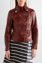 Thumbnail for your product : Christopher Kane Cropped Embroidered Leather Biker Jacket - Brick