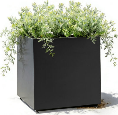 Wrought Studio 20Wx20Dx21H Large Modern Cube Planter – Galvanized Steel Outdoor Flower Pot with Drainage Holes & Adjustable Feet for Patio Deck or Balcony – Easy 5