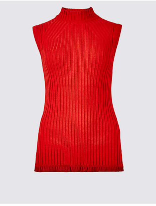 M&S Collection Ribbed Funnel Neck Sleeveless Jumper