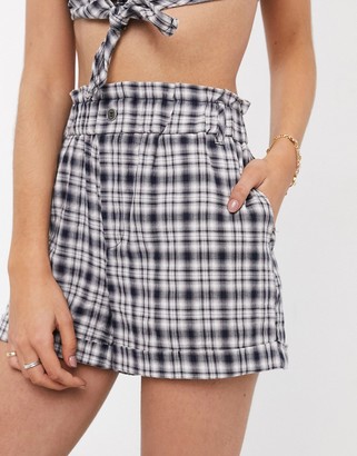 Noisy May Petite shorts co-ord in blue check