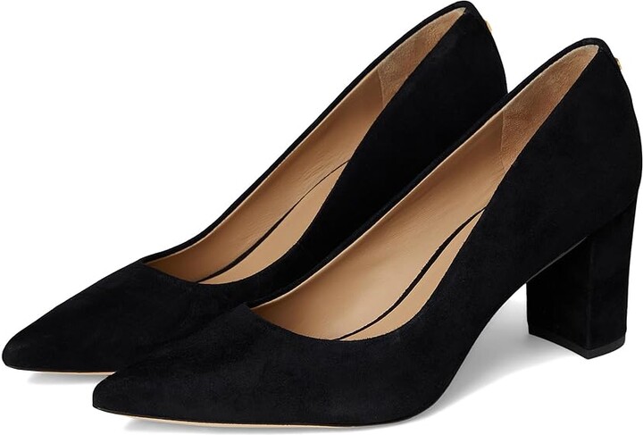 Lauren Ralph Lauren Lanette Suede Block-Heel Pumps High Women's Heels Black : 7 B - Medium