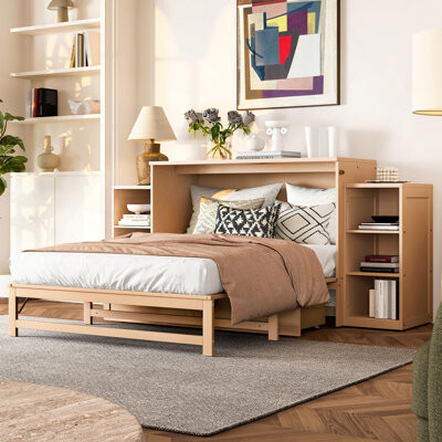 Latitude RunÂ® Full Murphy Bed With Spacious Storage Drawers And Shelves. Ideal For Guest Rooms Or Compact Bedrooms
