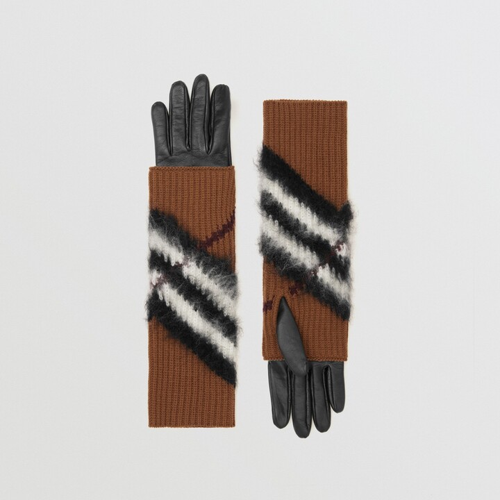 Burberry Chevron Check Overlay Leather Gloves Size: 6 - ShopStyle