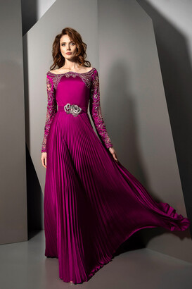 Ethnovog Evening Gowns  Buy Ethnovog Ready To Wear Magenta Georgette  Embroidered Boat Neck Gown Online  Nykaa Fashion