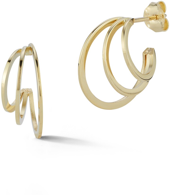 womens bp35 fancy earrings 14K white gold italian ball stud huggie hoop