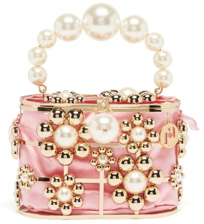 Rosantica Holli Faux Pearl-embellished Cage Clutch Bag - Pink Gold -  ShopStyle