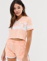 Thumbnail for your product : Lonsdale London cropped varsity v neck t-shirt in peach