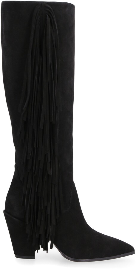 black booties with fringe