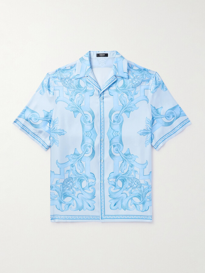 Camp-Collar Printed Silk-Twill Shirt