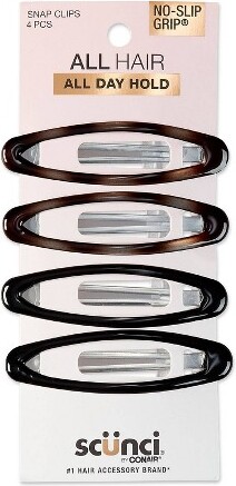 Scunci scünciNo-SlipGripLargeOvalSnapClips-Tortoise-AllHair-4pcs:AluminumHairStylingAccessories