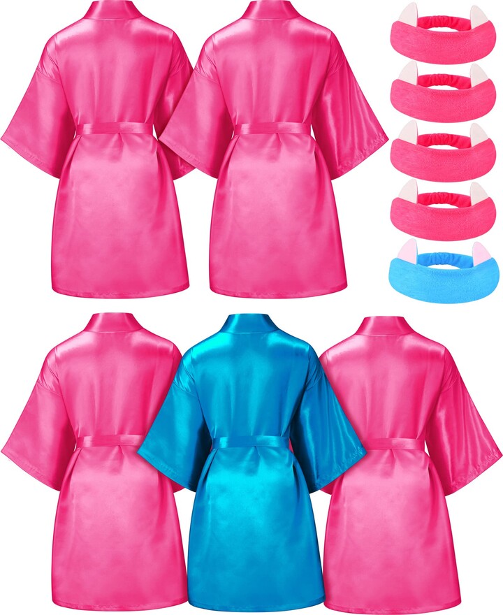 Jecery 5 Pack Squad Robes Silk Satin Spa Party Robes Flower Slumber