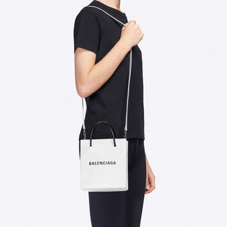 Balenciaga Small natural grain calfskin shopping bag with marquetry logo