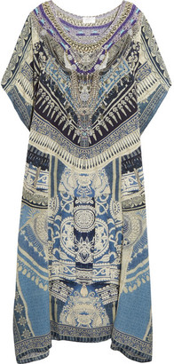 Camilla Chinese Whispers Crystal-embellished Printed Silk Crepe De Chine Kaftan - Storm blue