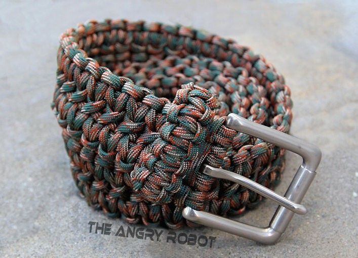 Etsy Paracord Survival Belt Woodland Camo - With Matte Nickle Buckle Xs S M L Xl Xxl Choose From Over 200 Different Cord Colors