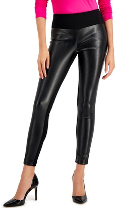 INC International Concepts Petite Faux-Leather-Front Pants, Created for Macy's