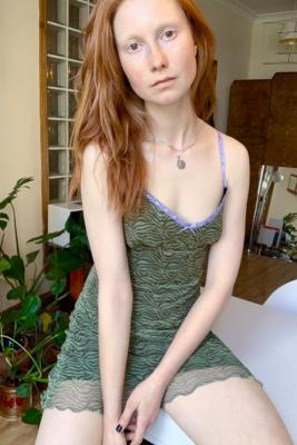 Urban Outfitters Archive Zebra Mesh Lace Mini Slip Dress - Green M at Urban Outfitters