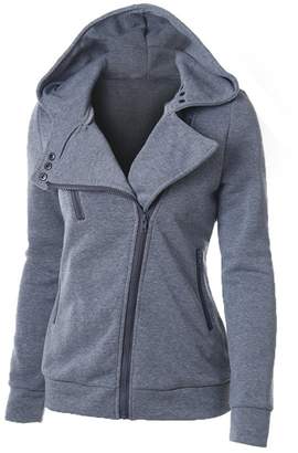 HQQ Women Slim Fit Oblique Zip-up Hoodie Casual Jacket Sweatshirt Top Long Sleeve Sport Coat (L, )