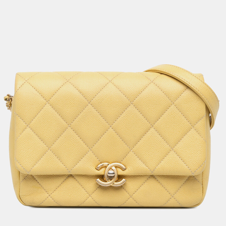 Chanel Yellow Small Quilted Caviar Chain Melody Flap